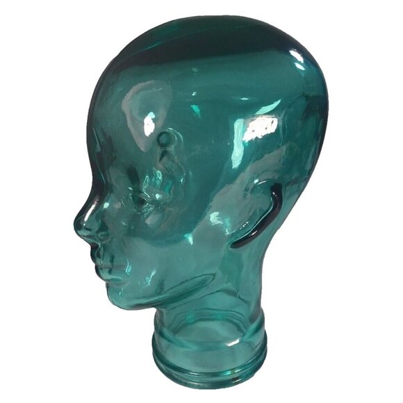 Vtg Vidrios 12" Teal Green Recycled Glass Head Mannequin Life Size Bust Spain - Picture 4 of 10